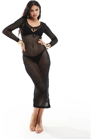 Iisla & Bird I long sleeve tie front knit maxi beach dress in black