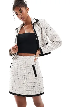 Morgan Tweed pocket detail mini skirt with contrast trim co-ord in cream