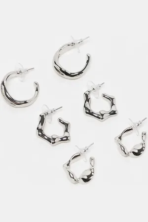 ASOS Pack of 3 hoop earrings with molten design in tone