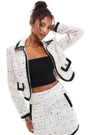 Morgan Tweed pocket detail jacket with contrast trim co-ord in cream