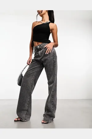 KYÒ The Brand diamante detail wide leg jeans in black wash