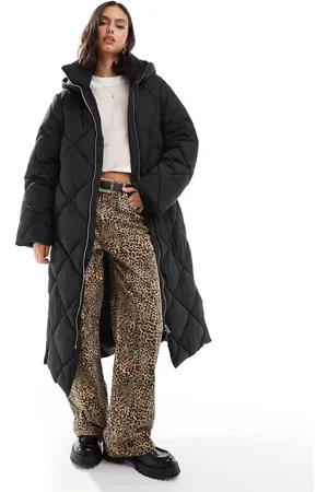 Miss Selfridge Quilted hooded maxi puffer coat in