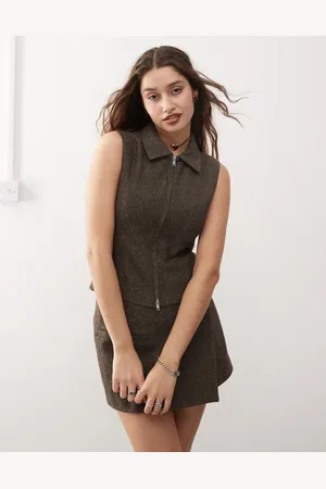 Weekday Karin co-ord zip through vest in herringbone