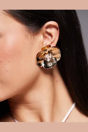 ASOS Stud earrings with flower and crystal design in tone