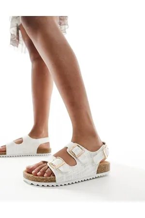 South Beach Linen buckle sandals in cream