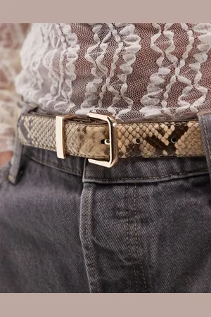 MANGO Snake print square buckle belt in