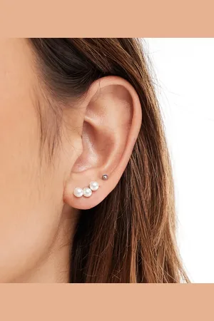 Kingsley Ryan Pearl crawler stud earrings in sterling