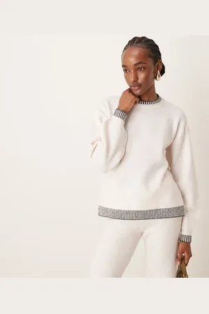 VILA Knitted oversized jumper co-ord with contrast stitch in cream