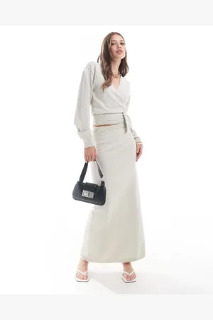 Pretty Lavish Boucle knit maxi skirt co-ord in stone