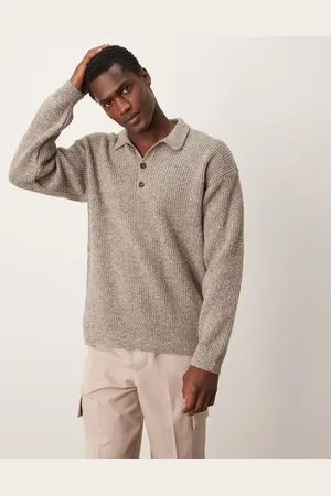 New Look Fisherman knit polo in stone