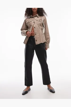 Topshop Coated cropped mid rise straight jeans in