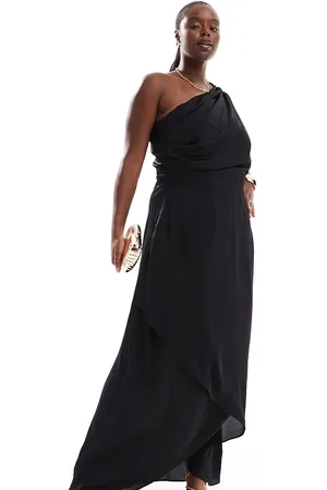 TFNC Bridesmaid one shoulder satin maxi dress in