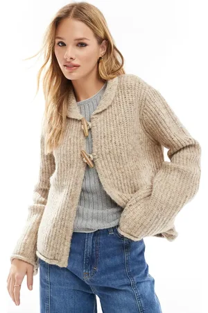 VERO MODA Knitted heavyweight toggle cardigan in oatmeal
