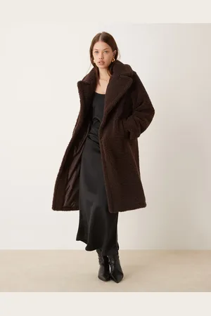 New Look Borg long coat in chocolate
