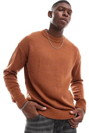 JACK & JONES Oversized chunky rib crew neck jumper in burnt