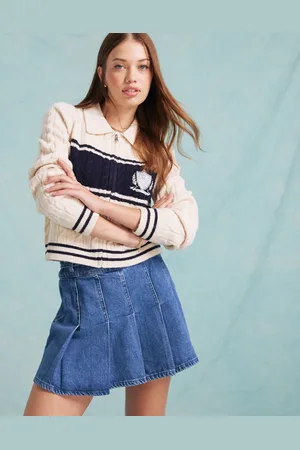 Miss Selfridge Varsity zip through collar cardigan in cream