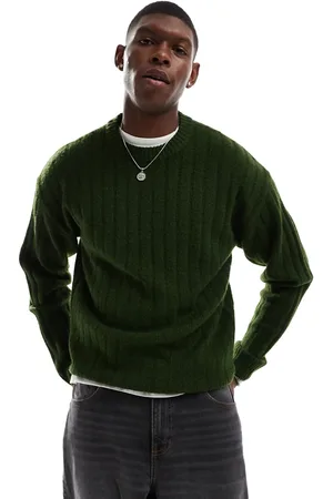 JACK & JONES Oversized wide rib jumper in khaki