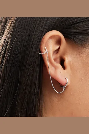 Kingsley Ryan Hoop and chain ear cuff in sterling