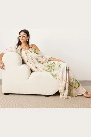 ASOS Chiffon draped shoulder backless maxi dress in large floral print