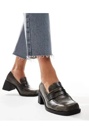ASOS Stanford smart mid heeled loafers in burnt
