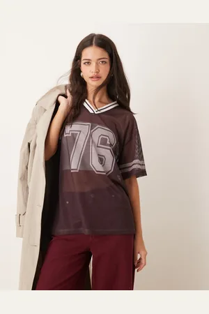 Miss Selfridge Football shirt in burgundy