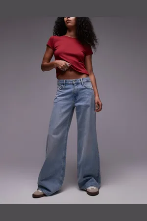 Topshop Horizon wide leg mid rise jeans in bleach