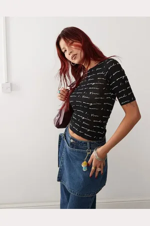 Monki Sheer slim fit t-shirt in text graphic