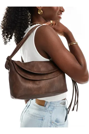ASOS Double flap washed shoulder bag with tassel in washed