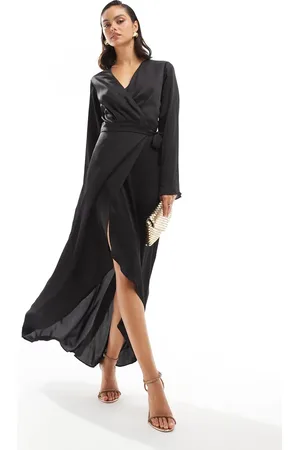 TFNC Satin long sleeve wrap maxi dress in