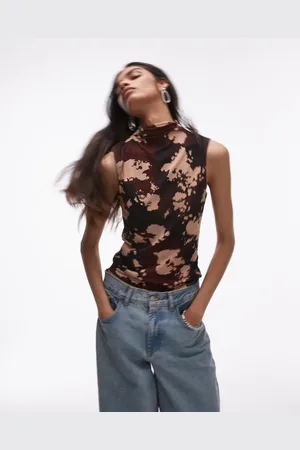 MANGO Mix print mesh sleeveless top in