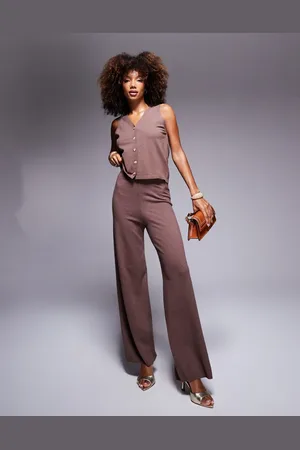 In The Style Knitted wide leg trousers co-ord in chocolate