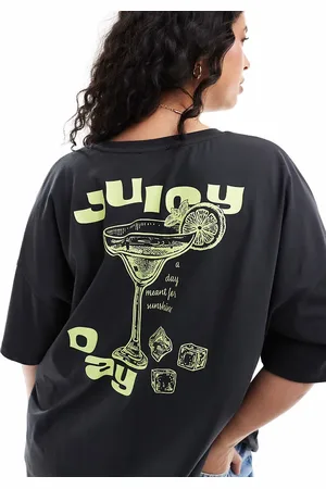 ONLY Juicy cocktail back graphic oversized tee in wash
