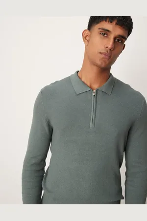 New Look Long sleeve 1/4 zip polo in khaki