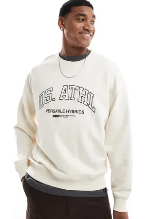 Only & Sons Crew neck drop shoulder sweater with athletic print in cream
