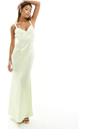 Kaiia Satin cross back maxi dress in lemon