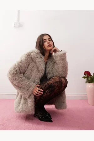 Motel Lupita longline faux fur jacket in taupe