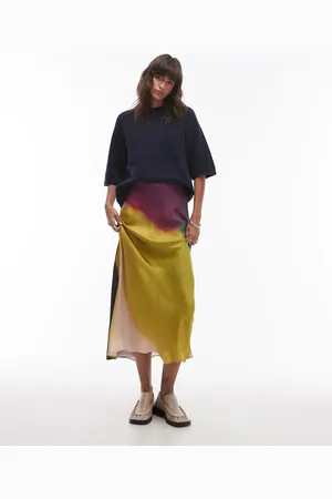 & OTHER STORIES High waist satin maxi skirt with watercolour effect print in beige