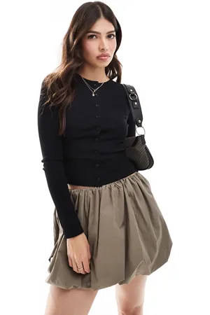 Miss Selfridge Button through rib crew neck cardigan in