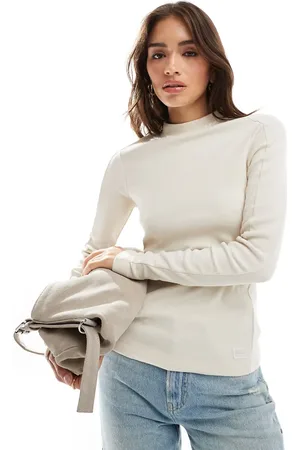 G-Star Slim ribbed long sleeve t-shirt in beige with mock neck