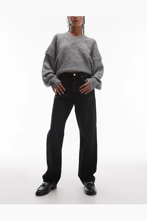 Topshop Straight Kort jeans in washed