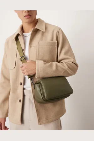 ASOS Faux leather puffer cross body bag in khaki