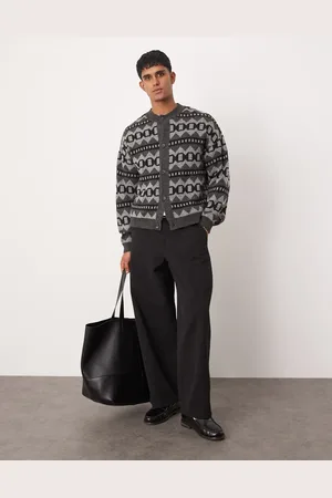 ASOS Relaxed boxy fit cardigan with fluffy aztec pattern in
