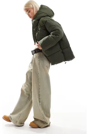 Monki Oversized padded coat in khaki