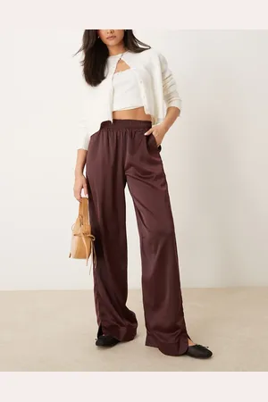 Y.A.S Satin wide leg trousers in burgundy