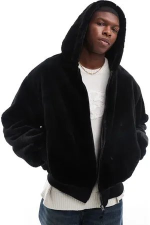 Bershka Soft faux fur jacket with hood in