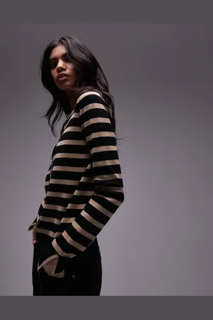 MANGO Stripe button down cardigan with in and brown