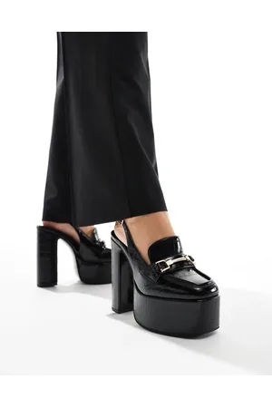ASOS Petrol loafer platform block heeled shoes in croc