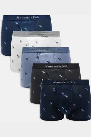 Abercrombie & Fitch 5 pack logo waistband all over icon trunks in blues