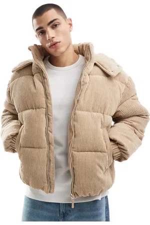 Bershka Detachable hooded cord puffer in camel