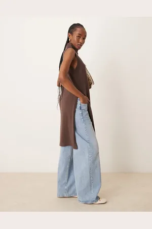 JDY High neck longline knitted vest in chocolate